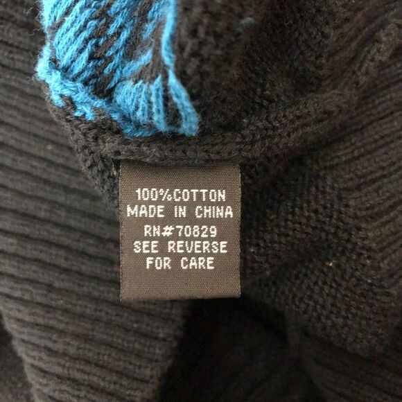 Carbon Mens Black Geometric Print Knit Sweater Long Sleeve Button Neck Sz L.  MT - Picture 4 of 4